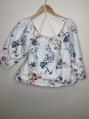Tanya Taylor White Floral Off-Shoulder Peasant Top